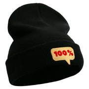 100% Word Bubble Embroidered 12 Inch Long Knitted Beanie - Black OSFM