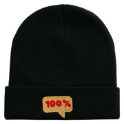 100% Word Bubble Embroidered 12 Inch Long Knitted Beanie - Black OSFM