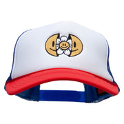 Happy Flower Embroidered Foam Panel Mesh Snapback - White-Royal OSFM