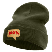 100% Word Bubble Embroidered 12 Inch Long Knitted Beanie - Olive OSFM