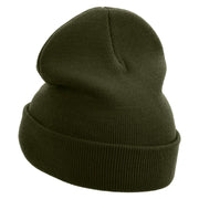 100% Word Bubble Embroidered 12 Inch Long Knitted Beanie - Olive OSFM