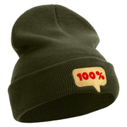 100% Word Bubble Embroidered 12 Inch Long Knitted Beanie - Olive OSFM