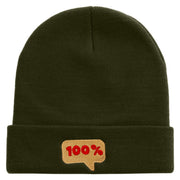 100% Word Bubble Embroidered 12 Inch Long Knitted Beanie - Olive OSFM