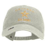 Licensed U.S. Army Retired Military Embroidered Washed Solid Pigment Dyed Cotton Twill Brass Buckle Cap - Stone OSFM