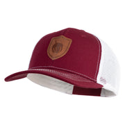 Acorn Faux Leather Patched Premium Mesh Trucker Cap - Burgundy White OSFM
