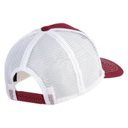 Acorn Faux Leather Patched Premium Mesh Trucker Cap - Burgundy White OSFM