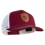Acorn Faux Leather Patched Premium Mesh Trucker Cap - Burgundy White OSFM