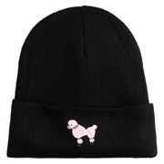 50's Pink Poodle Iron on Patched 12 Inch Long Knitted Beanie - Black OSFM