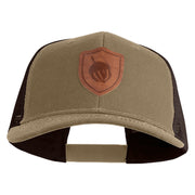 Acorn Faux Leather Patched Premium Mesh Trucker Cap - Brown Khaki OSFM