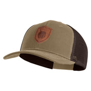 Acorn Faux Leather Patched Premium Mesh Trucker Cap - Brown Khaki OSFM