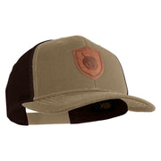 Acorn Faux Leather Patched Premium Mesh Trucker Cap - Brown Khaki OSFM