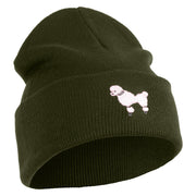 50's Pink Poodle Iron on Patched 12 Inch Long Knitted Beanie - Olive OSFM