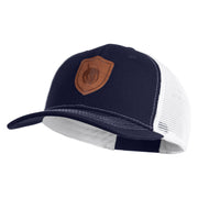Acorn Faux Leather Patched Premium Mesh Trucker Cap - Navy White OSFM