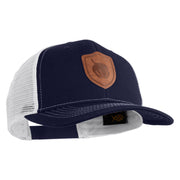 Acorn Faux Leather Patched Premium Mesh Trucker Cap - Navy White OSFM