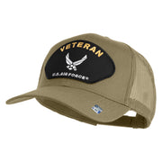 Veteran US Air Force Patched Solid Cotton Twill Mesh Cap - Khaki OSFM