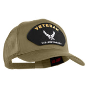 Veteran US Air Force Patched Solid Cotton Twill Mesh Cap - Khaki OSFM