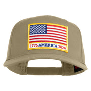 USA Flag 1776 America 2026 Gold Patched Solid Cotton Twill 5 Panel Prostyle Snap Cap - Khaki OSFM
