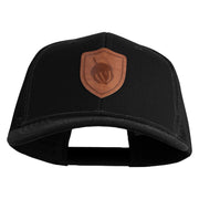 Acorn Faux Leather Patched Premium Mesh Trucker Cap - Black Black OSFM