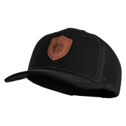 Acorn Faux Leather Patched Premium Mesh Trucker Cap - Black Black OSFM