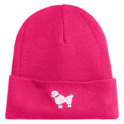 50's Pink Poodle Iron on Patched 12 Inch Long Knitted Beanie - Magenta OSFM