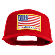 USA Flag 1776 America 2026 Gold Patched Solid Cotton Twill 5 Panel Prostyle Snap Cap - Red OSFM