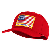 USA Flag 1776 America 2026 Gold Patched Solid Cotton Twill 5 Panel Prostyle Snap Cap - Red OSFM