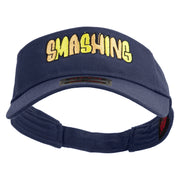 Hand Drawn Smashing Embroidered Cotton Twill Sun Visor - Navy OSFM