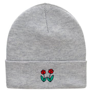 Two Red Rose Embroidered 12 Inch Long Knitted Beanie - Heather-Grey OSFM