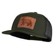 Papa Bear Faux Leather Patched Premium Mesh Trucker Cap - Olive Black OSFM