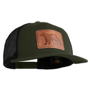 Papa Bear Faux Leather Patched Premium Mesh Trucker Cap - Olive Black OSFM