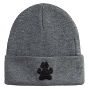 Animal Paw Print Iron on Patched 12 Inch Long Knitted Beanie - Dark Grey OSFM