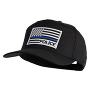 USA Flag Police Silver Blue Patched Solid Cotton Twill 5 Panel Prostyle Snap Cap - Black OSFM