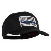 USA Flag Police Silver Blue Patched Solid Cotton Twill 5 Panel Prostyle Snap Cap - Black OSFM