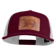Papa Bear Faux Leather Patched Premium Mesh Trucker Cap - Burgundy White OSFM