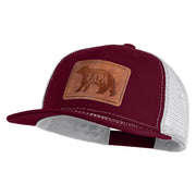Papa Bear Faux Leather Patched Premium Mesh Trucker Cap - Burgundy White OSFM
