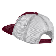 Papa Bear Faux Leather Patched Premium Mesh Trucker Cap - Burgundy White OSFM