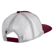 Papa Bear Faux Leather Patched Premium Mesh Trucker Cap - Burgundy White OSFM