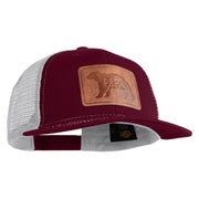 Papa Bear Faux Leather Patched Premium Mesh Trucker Cap - Burgundy White OSFM