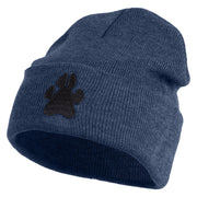 Animal Paw Print Iron on Patched 12 Inch Long Knitted Beanie - Navy OSFM