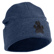 Animal Paw Print Iron on Patched 12 Inch Long Knitted Beanie - Navy OSFM