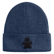 Animal Paw Print Iron on Patched 12 Inch Long Knitted Beanie - Navy OSFM