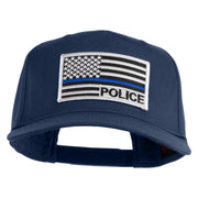 USA Flag Police Silver Blue Patched Solid Cotton Twill 5 Panel Prostyle Snap Cap - Navy OSFM
