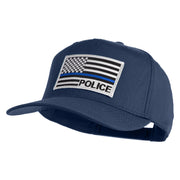USA Flag Police Silver Blue Patched Solid Cotton Twill 5 Panel Prostyle Snap Cap - Navy OSFM