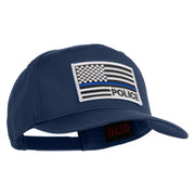 USA Flag Police Silver Blue Patched Solid Cotton Twill 5 Panel Prostyle Snap Cap - Navy OSFM