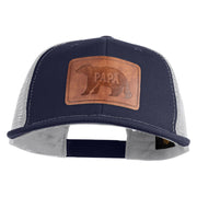 Papa Bear Faux Leather Patched Premium Mesh Trucker Cap - Navy White OSFM