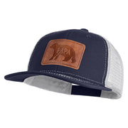 Papa Bear Faux Leather Patched Premium Mesh Trucker Cap - Navy White OSFM