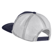 Papa Bear Faux Leather Patched Premium Mesh Trucker Cap - Navy White OSFM