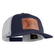 Papa Bear Faux Leather Patched Premium Mesh Trucker Cap - Navy White OSFM