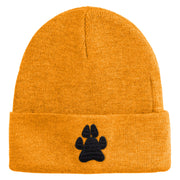 Animal Paw Print Iron on Patched 12 Inch Long Knitted Beanie - Yellow OSFM