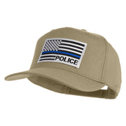 USA Flag Police Silver Blue Patched Solid Cotton Twill 5 Panel Prostyle Snap Cap - Khaki OSFM